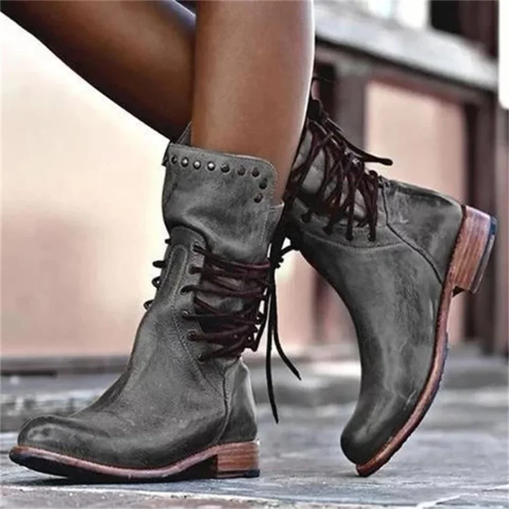 Studded Low Heel Rider Boots - Picture 1 of 6